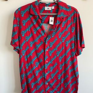 Disney Park Disneyland Resort Red Retro Button Up Shirt NWOT
